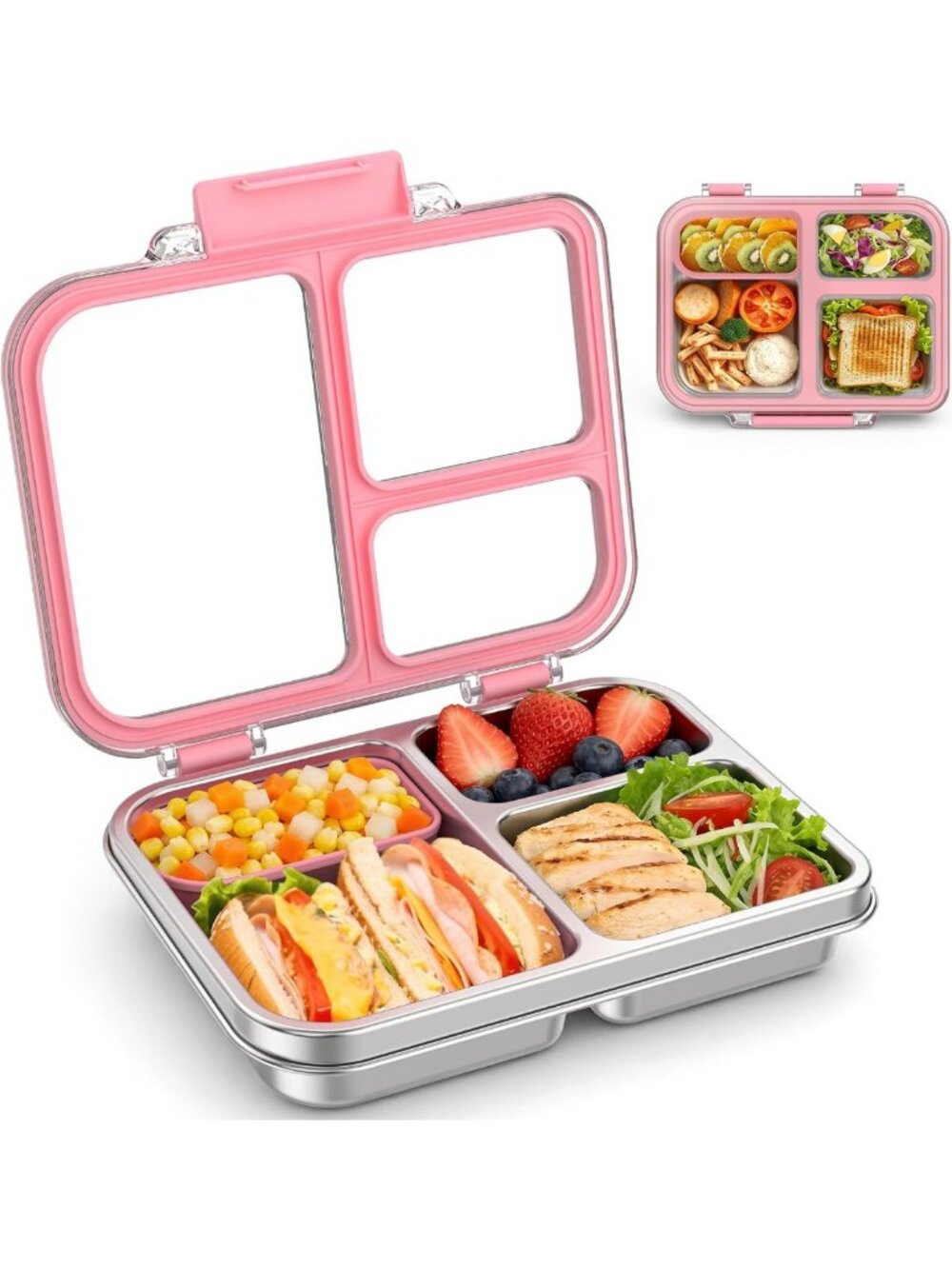 Stainless Steel Bento Lunch Box for Kids & Adults, 3 Compartments, BPA-Free